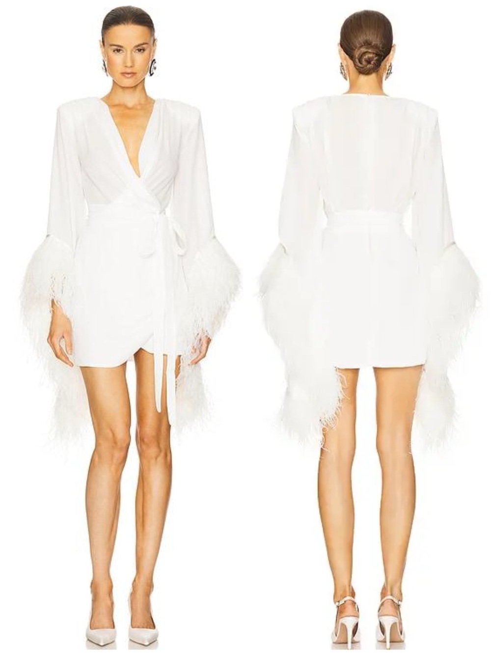NWT Bronx & Banco Geisha Blanc Mini Short Feather Belted Dress Women’s Medium